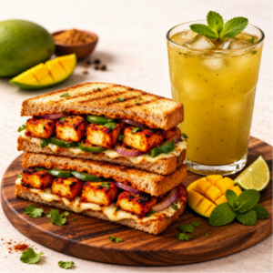 Desi Fusion Combo - Paneer Tikka Delight Sandwich + Aam Panna Cooler